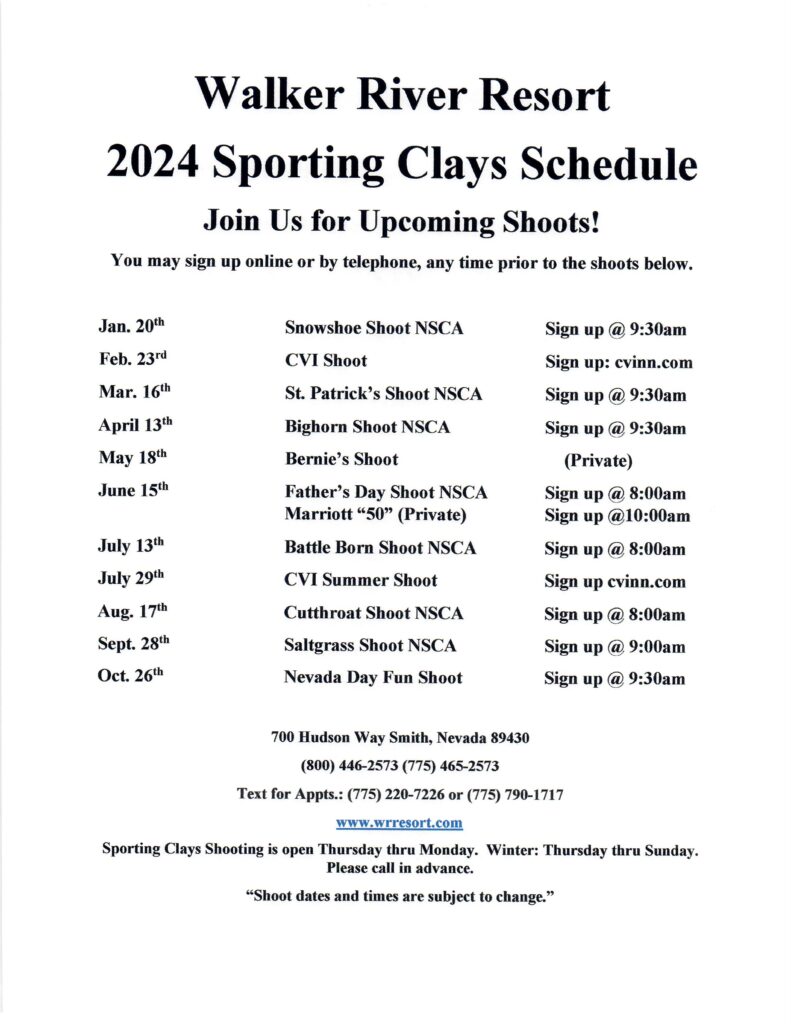 Schedule of Clay Shoots 2024